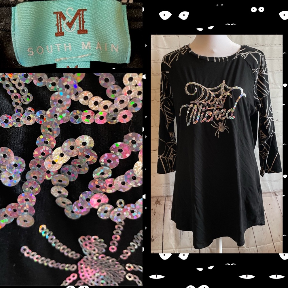 🎪South Main Wicked Halloween Sequin shirt Medium
